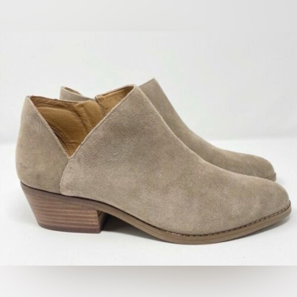Lucky Brand Taupe Suede V-Cut Slip-On Mules